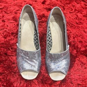 Toms Silver Peep-Toe Wedges